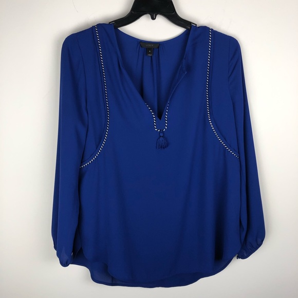 J. Crew Tops - J Crew Tassel Bright Blue Long Sleeve Top 10 F959